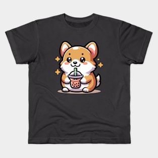 cute corgi loves boba Kids T-Shirt